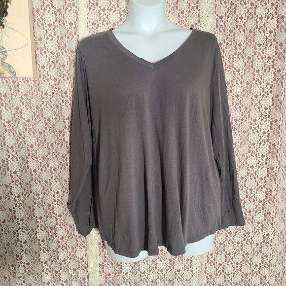NWOT Terra and Sky gray long sleeve v neck top size 2X - Picture 1 of 6